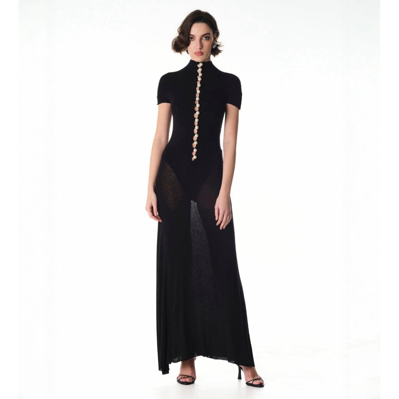 Caroline Baby-Soft Knit Pearl Button Maxi Dress with Built-In Bodysuit