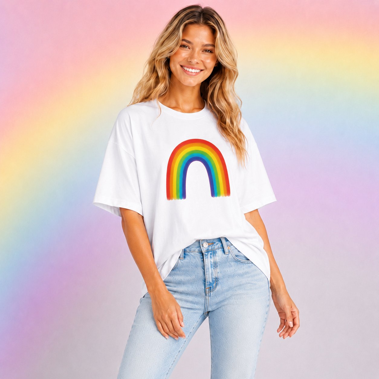 Classic Watercolor Rainbow Premium Crewneck T-shirt