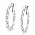 Silver Oval Baguette Hoops