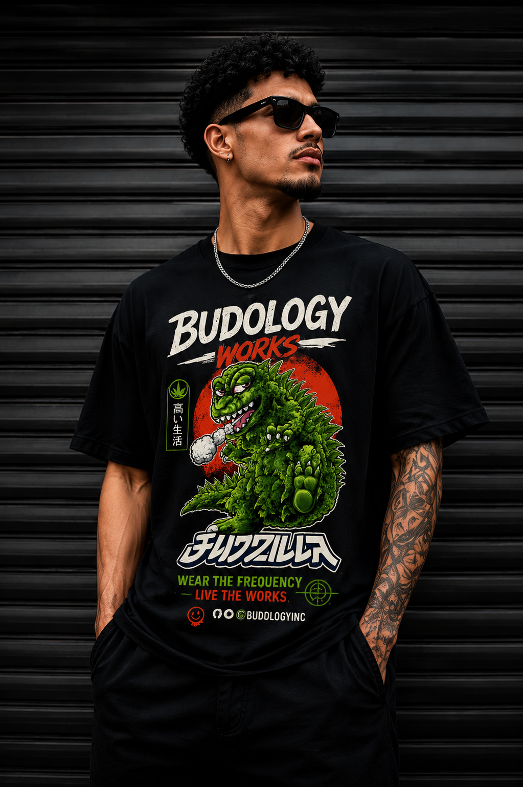 🦖🌆💨 Product Title:  Budzilla – Smoke Rises Tee (OG Edition)