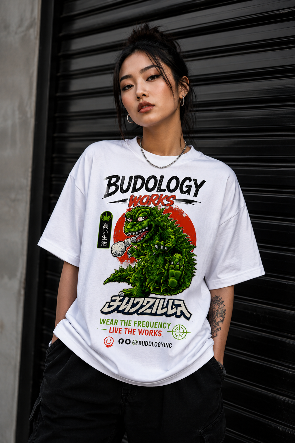 🦖🌆💨 Product Title:  Budzilla – Smoke Rises Tee (OG Edition)