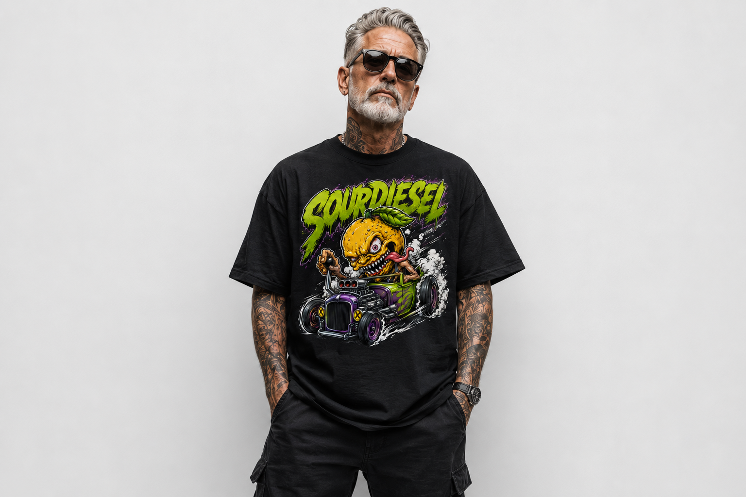 🍋🚗💨 Product Title:  Sour Diesel – Mad Lemon Rat Rod Tee