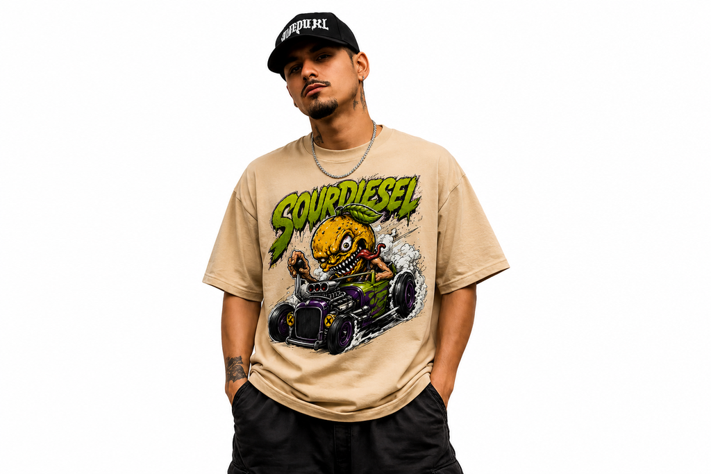 🍋🚗💨 Product Title:  Sour Diesel – Mad Lemon Rat Rod Tee