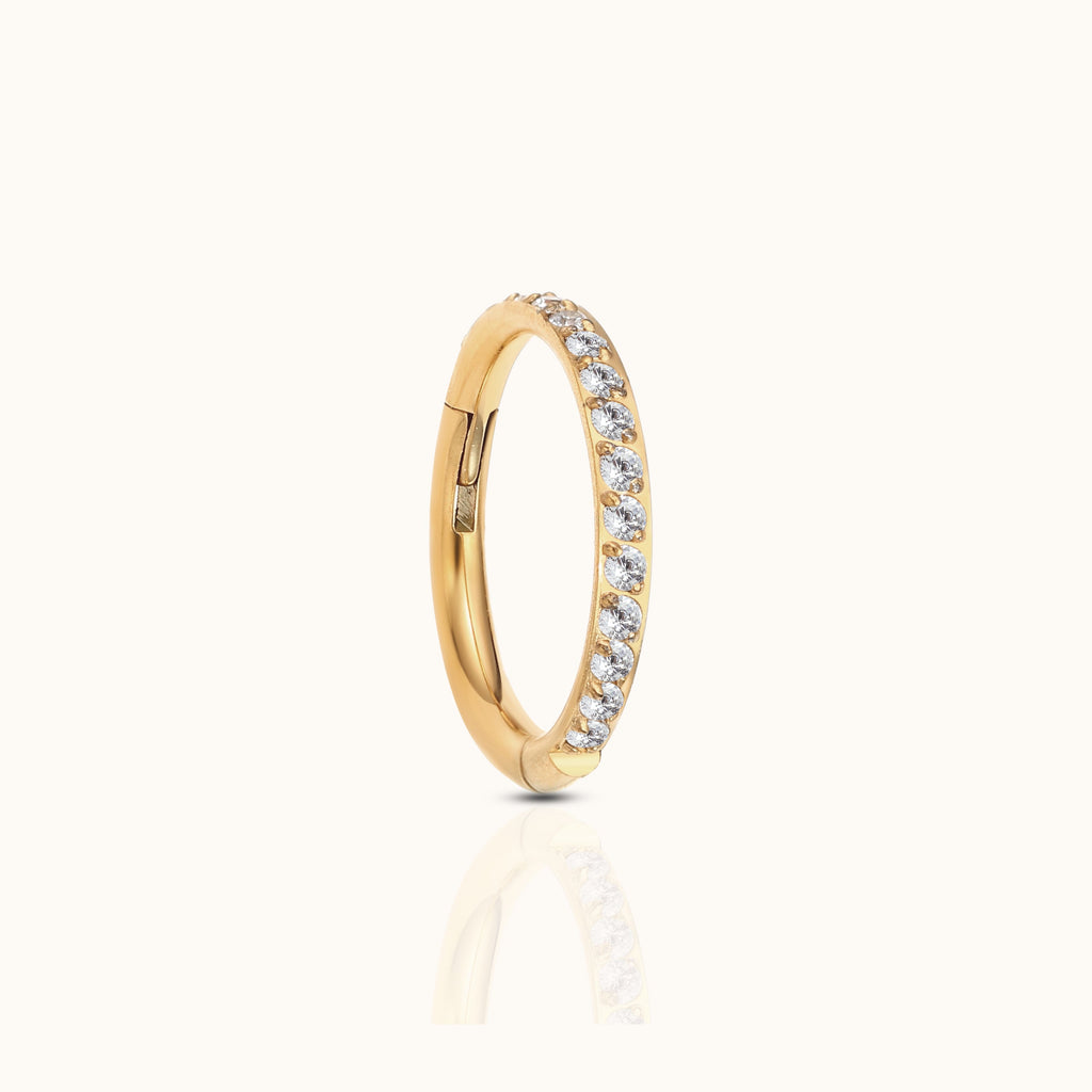 Classic CZ Clicker 10mm Titanium PVD Gold Hinged Hoop Earring