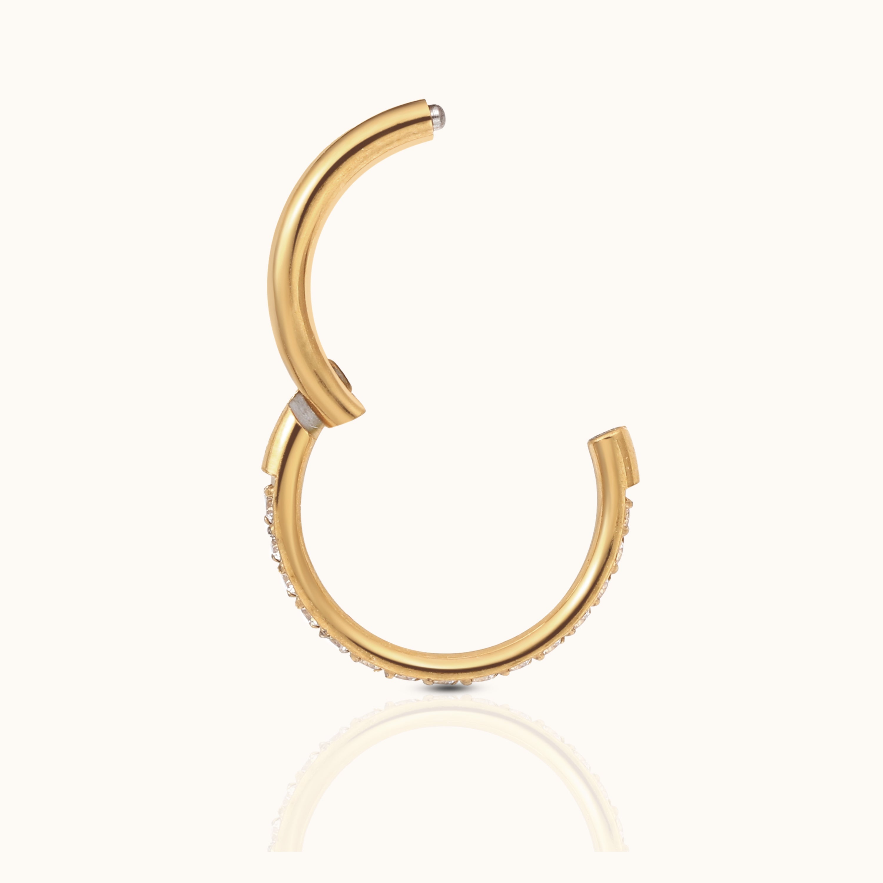 Classic CZ Clicker 10mm Titanium PVD Gold Hinged Hoop Earring