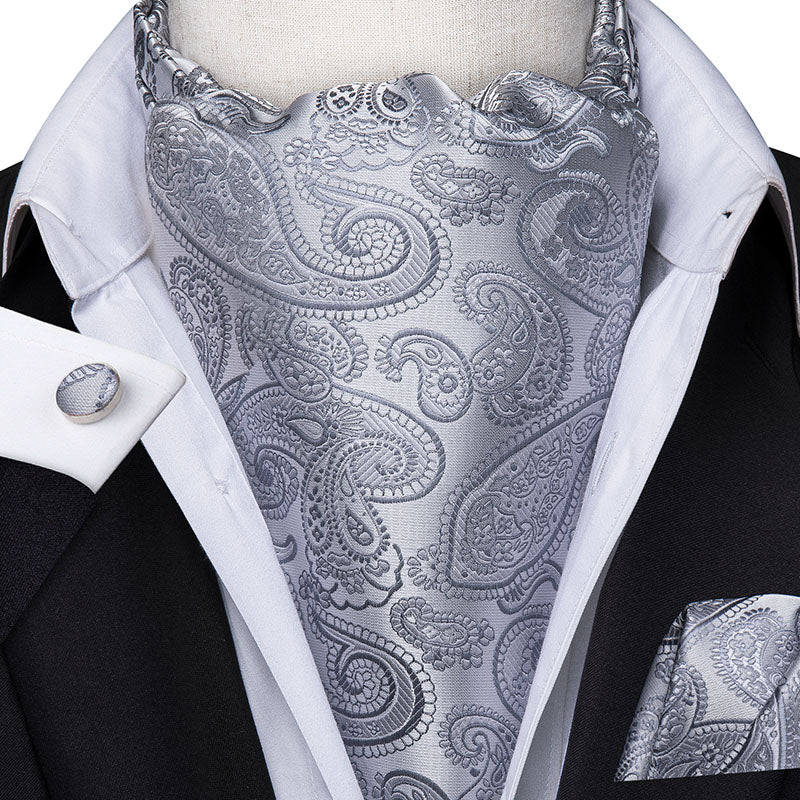 Colorful Silk Ascot/Cravat Tie, Handkerchief & Cufflinks Set
