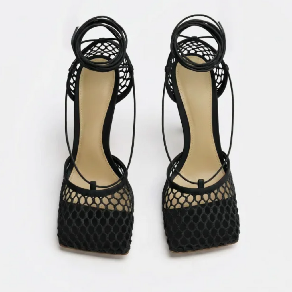 Controversial Square Toe Mesh Black Sandals