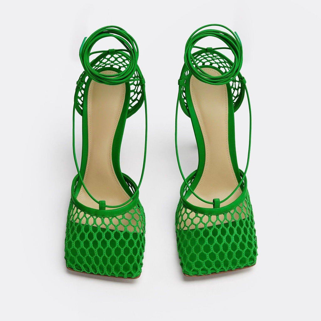 Controversial Square Toe Mesh Green Sandals