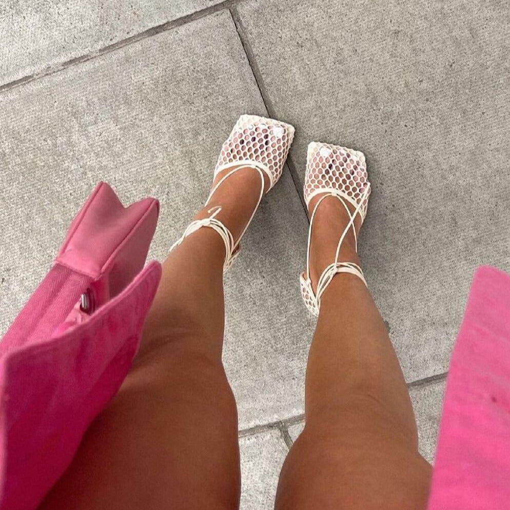 Controversial Square Toe Mesh White Sandals
