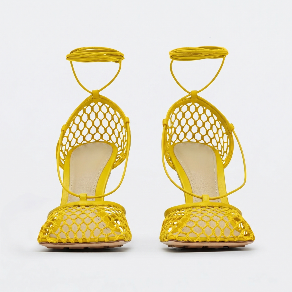 Controversial Square Toe Mesh Yellow Sandals