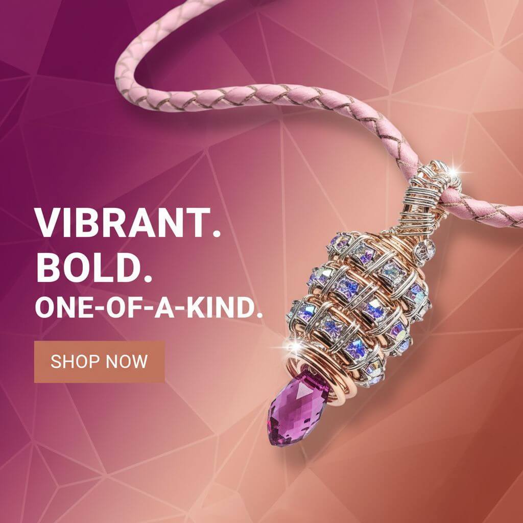 Fuchsia Crystal Drop Pendant Necklace Copper Silver Tubular