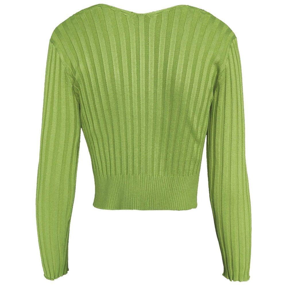Cosmopolitan Light Green Ribbed Knit Chain Detail Top