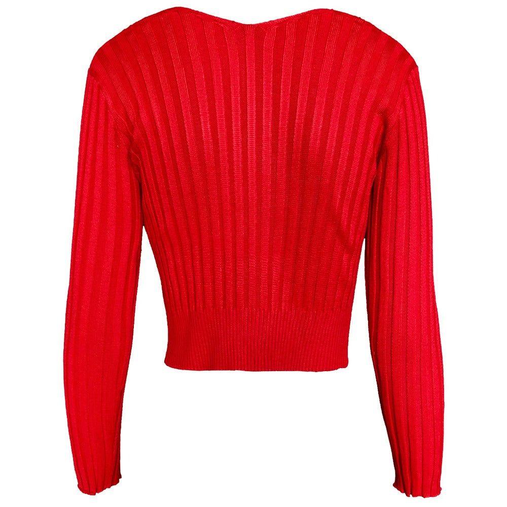 Cosmopolitan Red Ribbed Knit Top with Chain Detail