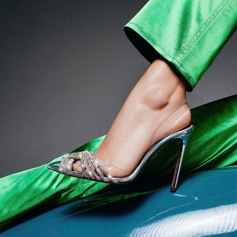 Cosmopolitan Silver Rhinestone Crystal Clear Heels
