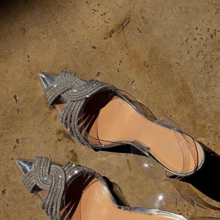 Cosmopolitan Silver Rhinestone Crystal Clear Heels