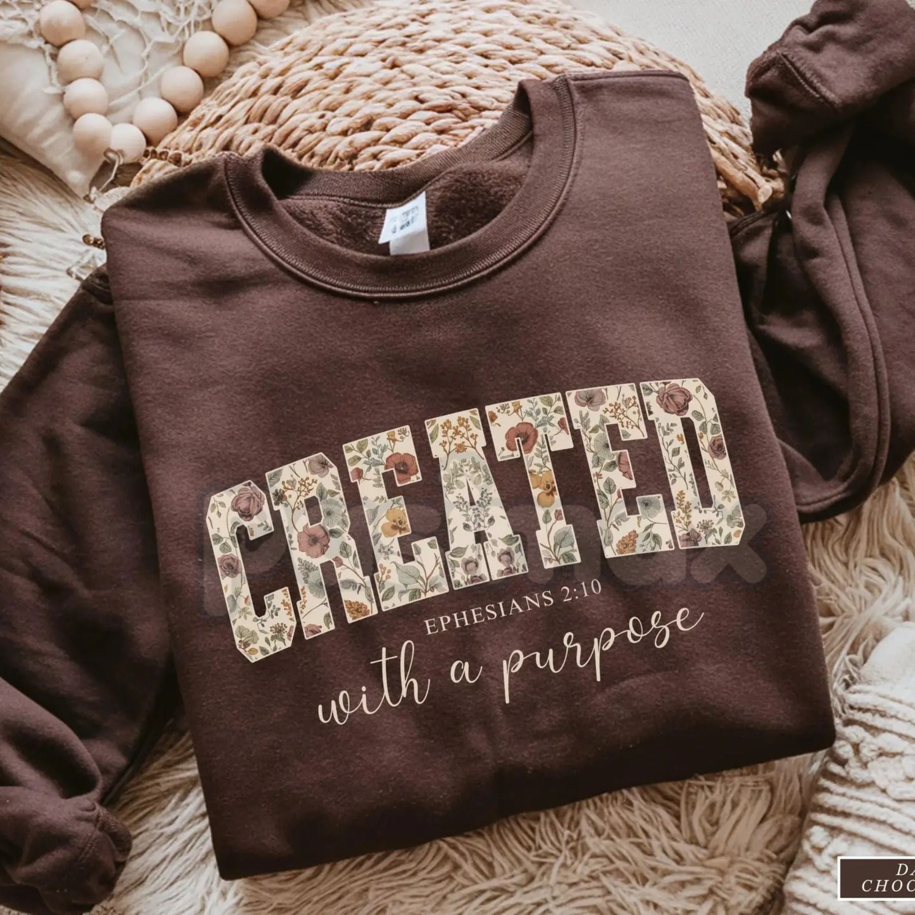 Created with a Purpose Floral Sweatshirt | Inspirational Affirmation Jumper | Motivational Flower Graphic Crewneck | Christian Faith Gift