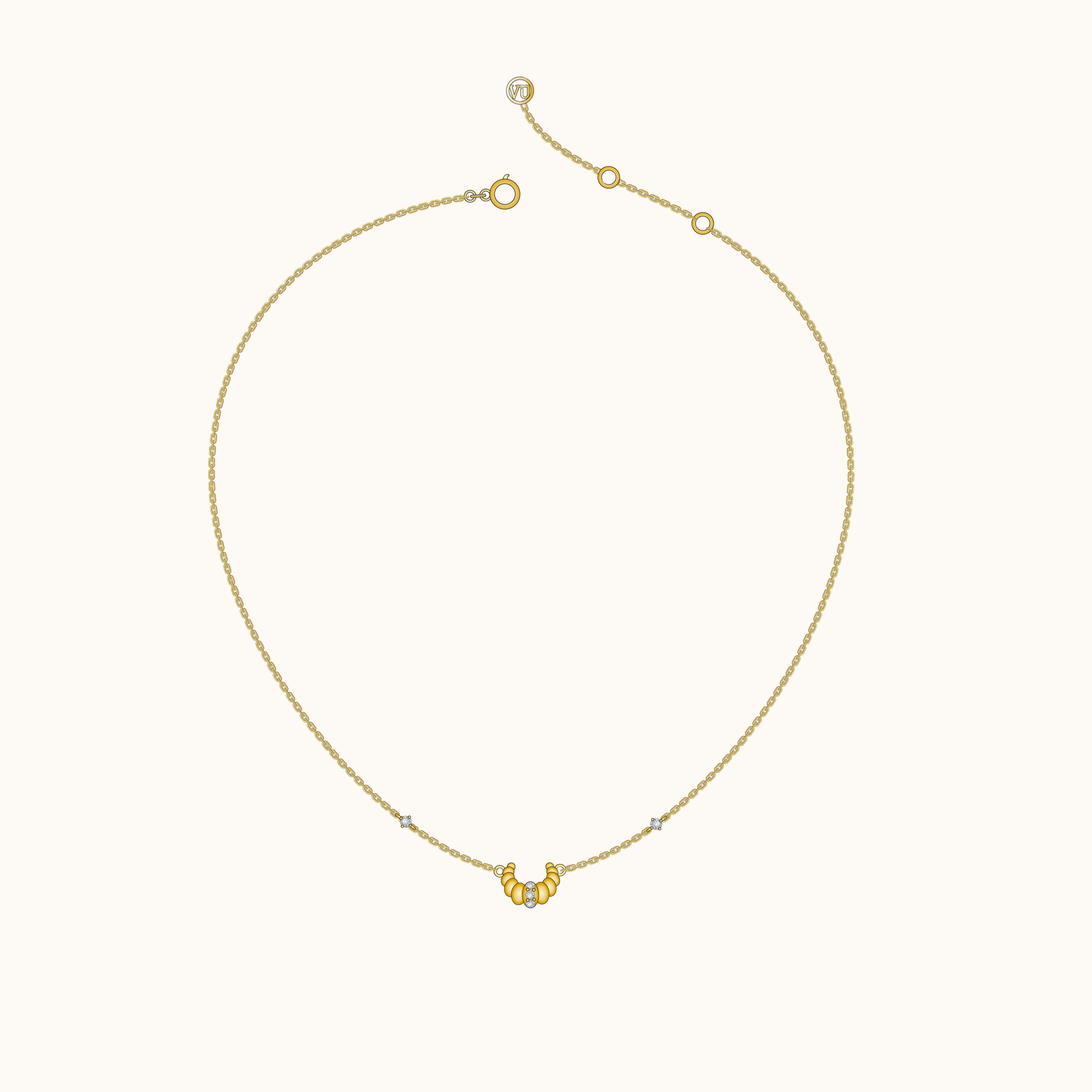 Croissant Dainty CZ Dome Pendant Necklace