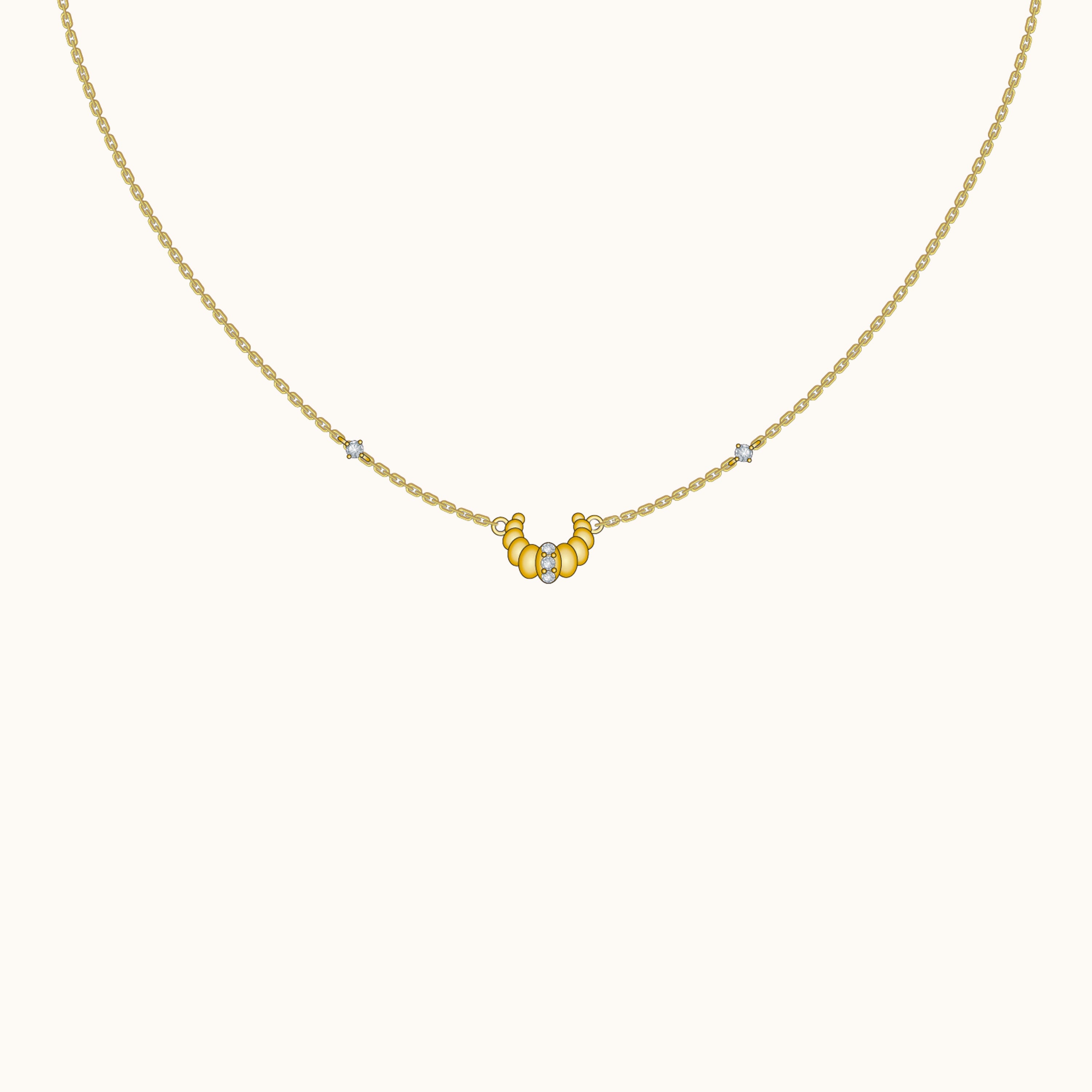 Croissant Dainty CZ Dome Pendant Necklace