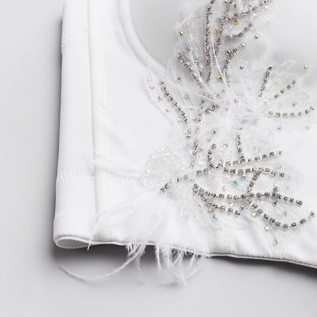 Sexy Fishbone Bralette with Rhinestone and Bead Embellishment