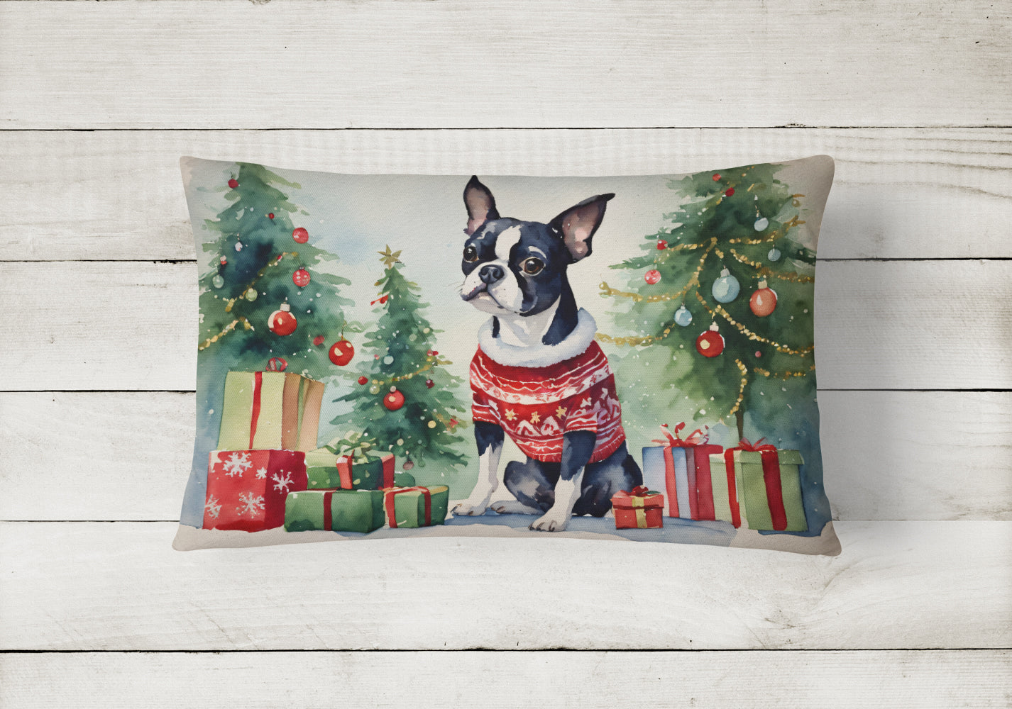 Boston Terrier Christmas Fabric Decorative Pillow DAC1276PW1216