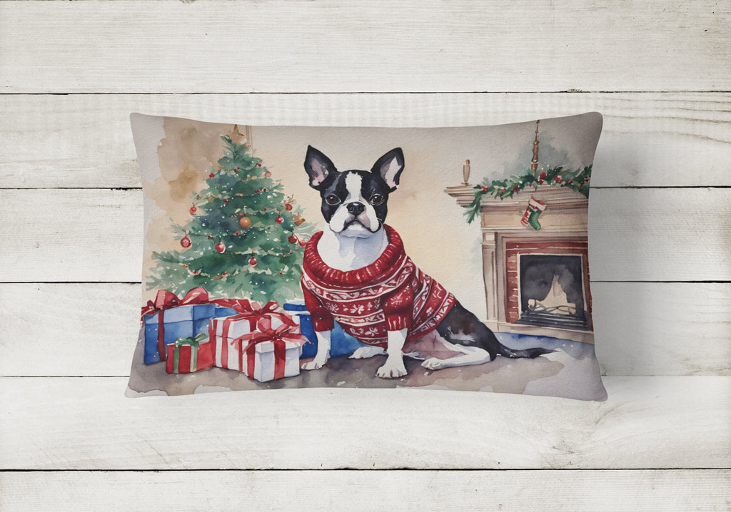 Boston Terrier Christmas Fabric Decorative Pillow DAC1277PW1216