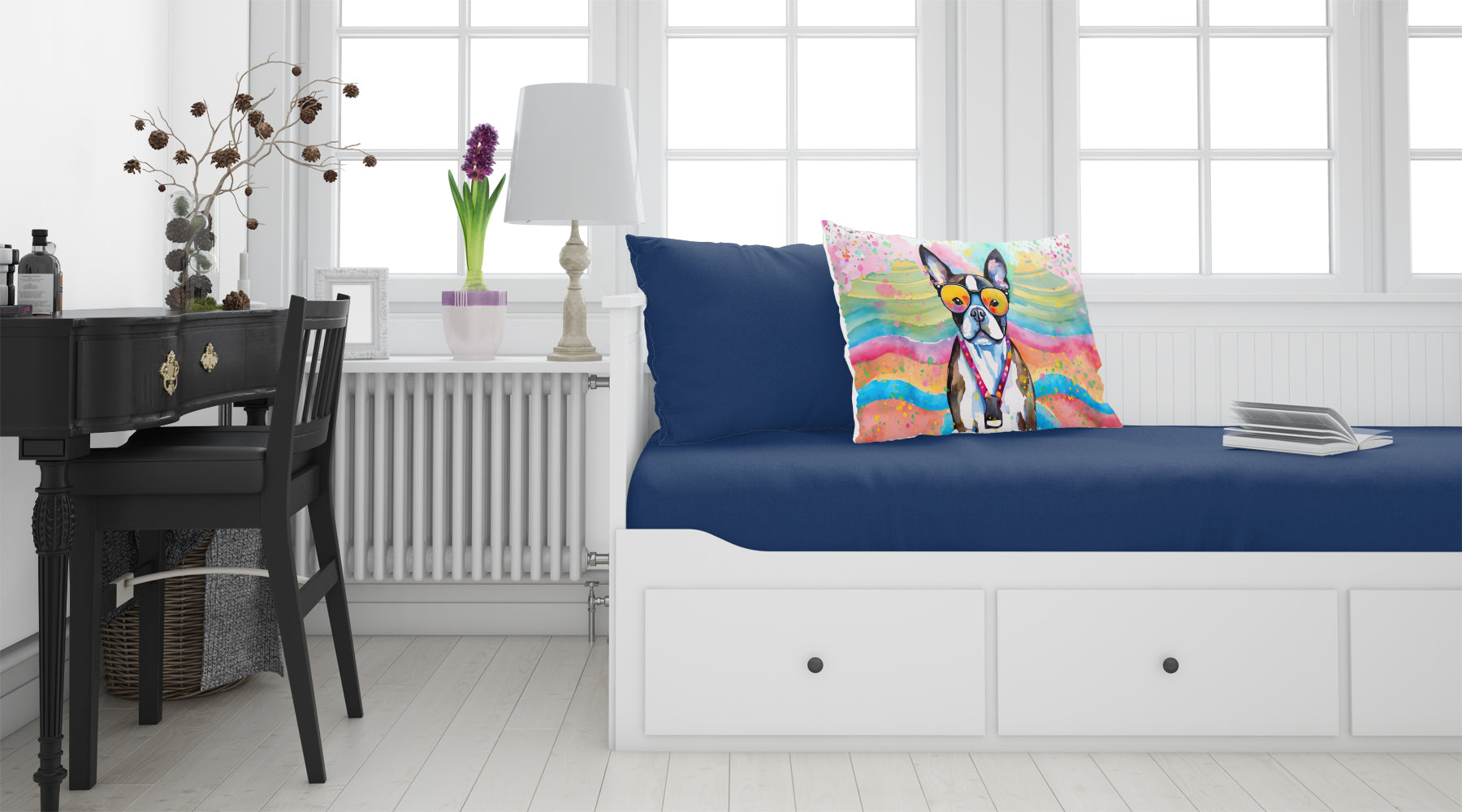 Boston Terrier Hippie Dawg Standard Pillowcase – Artistic Decorative Front, White Back DAC2467PILLOWCASE