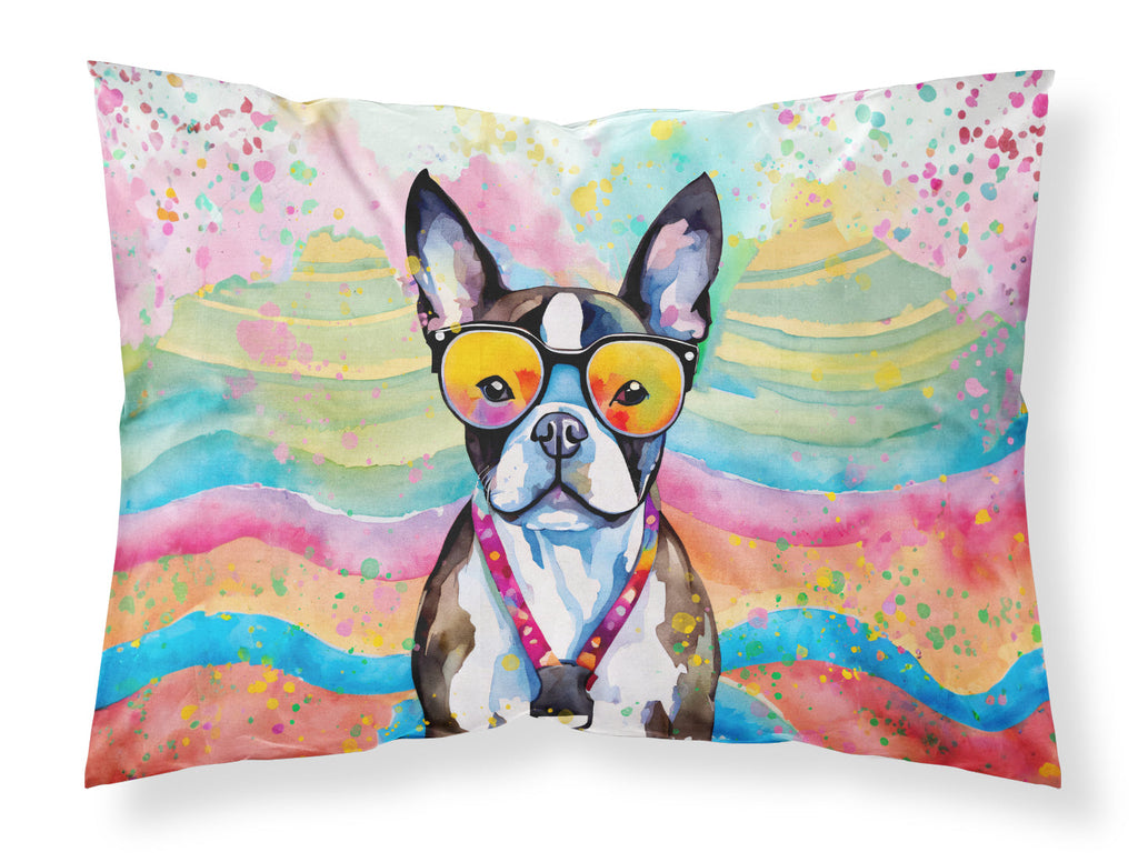 Boston Terrier Hippie Dawg Standard Pillowcase – Artistic Decorative Front, White Back DAC2467PILLOWCASE
