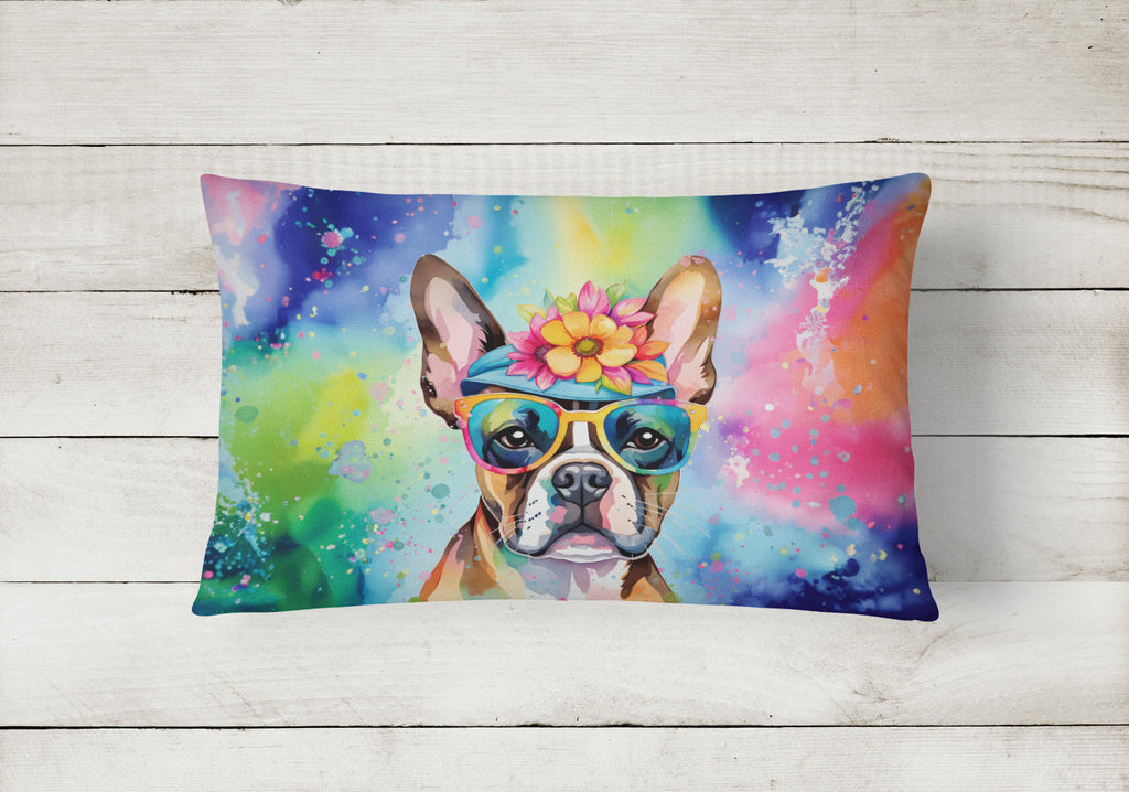 Boston Terrier Hippie Dawg Fabric Decorative Pillow DAC2468PW1216