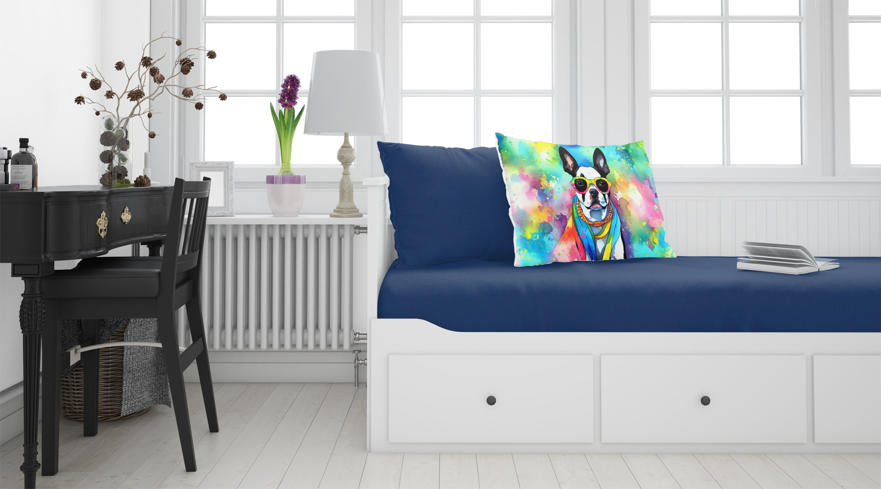 Boston Terrier Hippie Dawg Standard Pillowcase – Artistic Decorative Front, White Back DAC2469PILLOWCASE