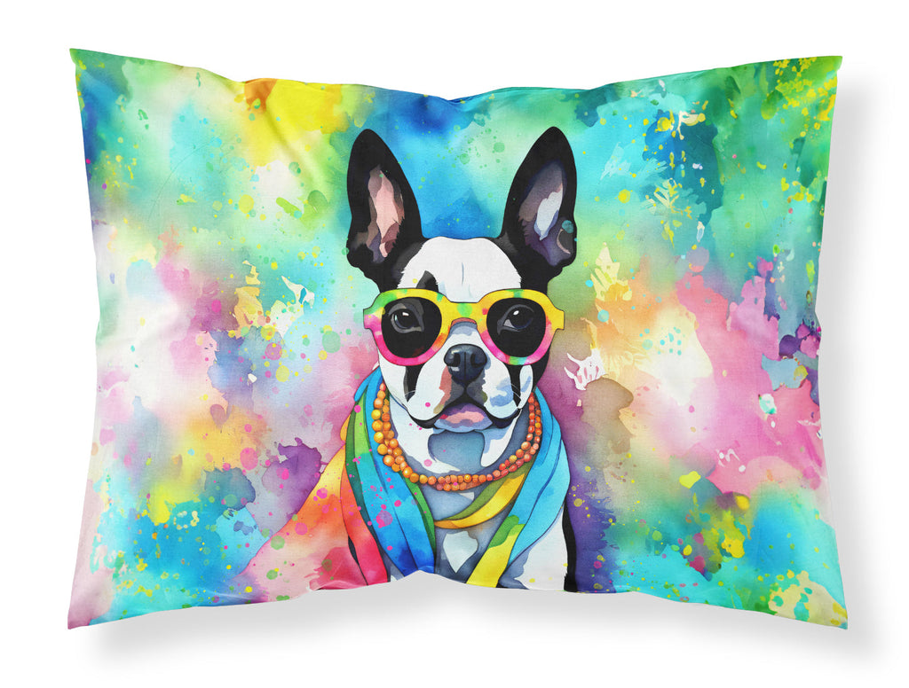 Boston Terrier Hippie Dawg Standard Pillowcase – Artistic Decorative Front, White Back DAC2469PILLOWCASE
