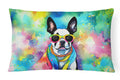 Boston Terrier Hippie Dawg Fabric Decorative Pillow DAC2469PW1216