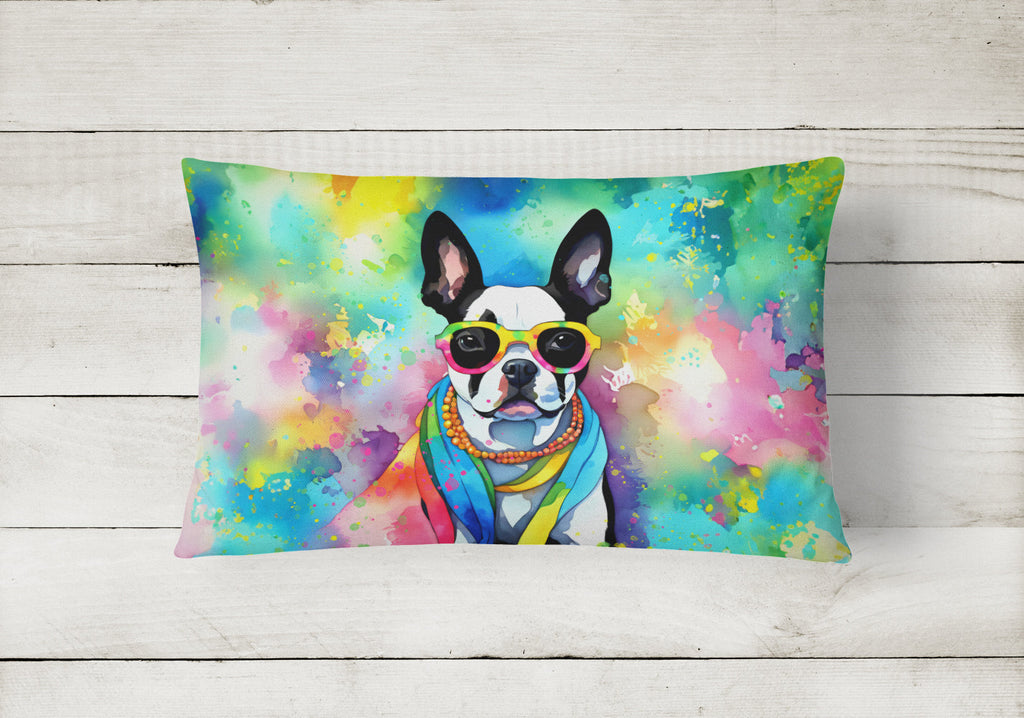 Boston Terrier Hippie Dawg Fabric Decorative Pillow DAC2469PW1216