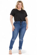 Curvy Tie Front Drawstring Short Sleeve Crop Top {BT5196X}