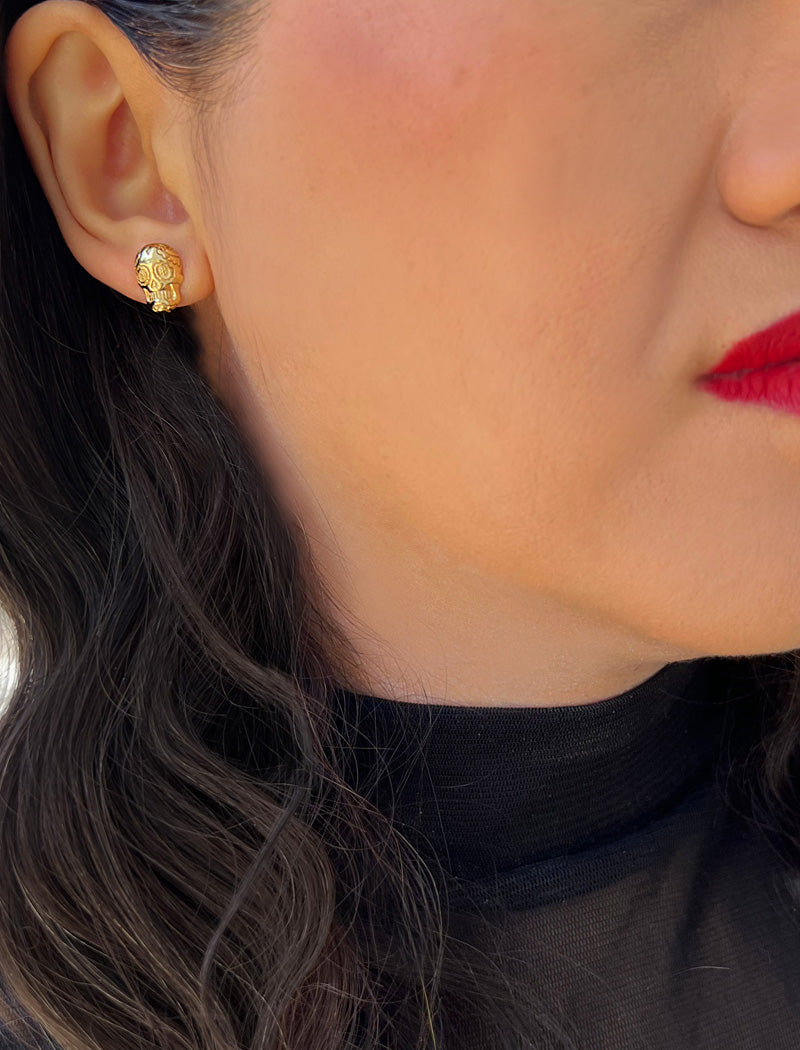 DAY OF THE DEAD Skull Stud Earrings | 18K Gold & Sterling Silver