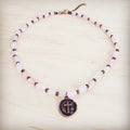 **Rose Quartz Collar Necklace w/ Copper Cross Round Charm 263j