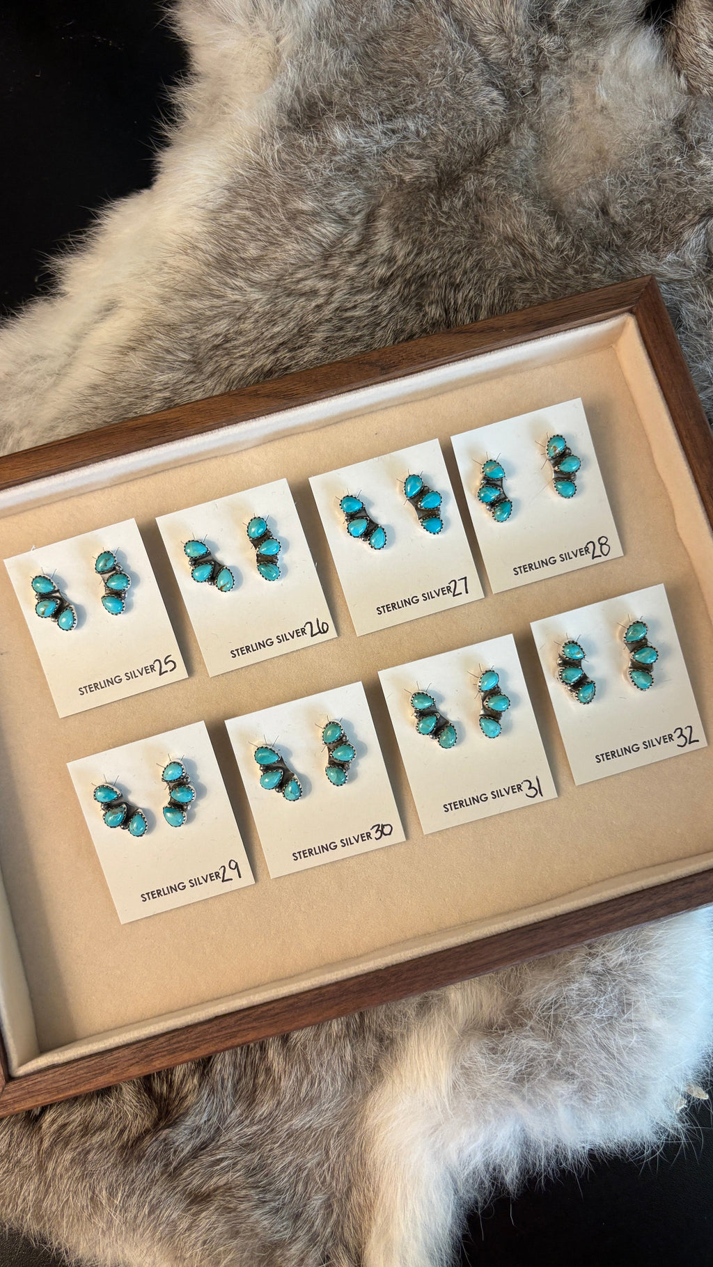 3 STONE TEARDROP SHAPED KINGMAN TURQUOISE EARRINGS