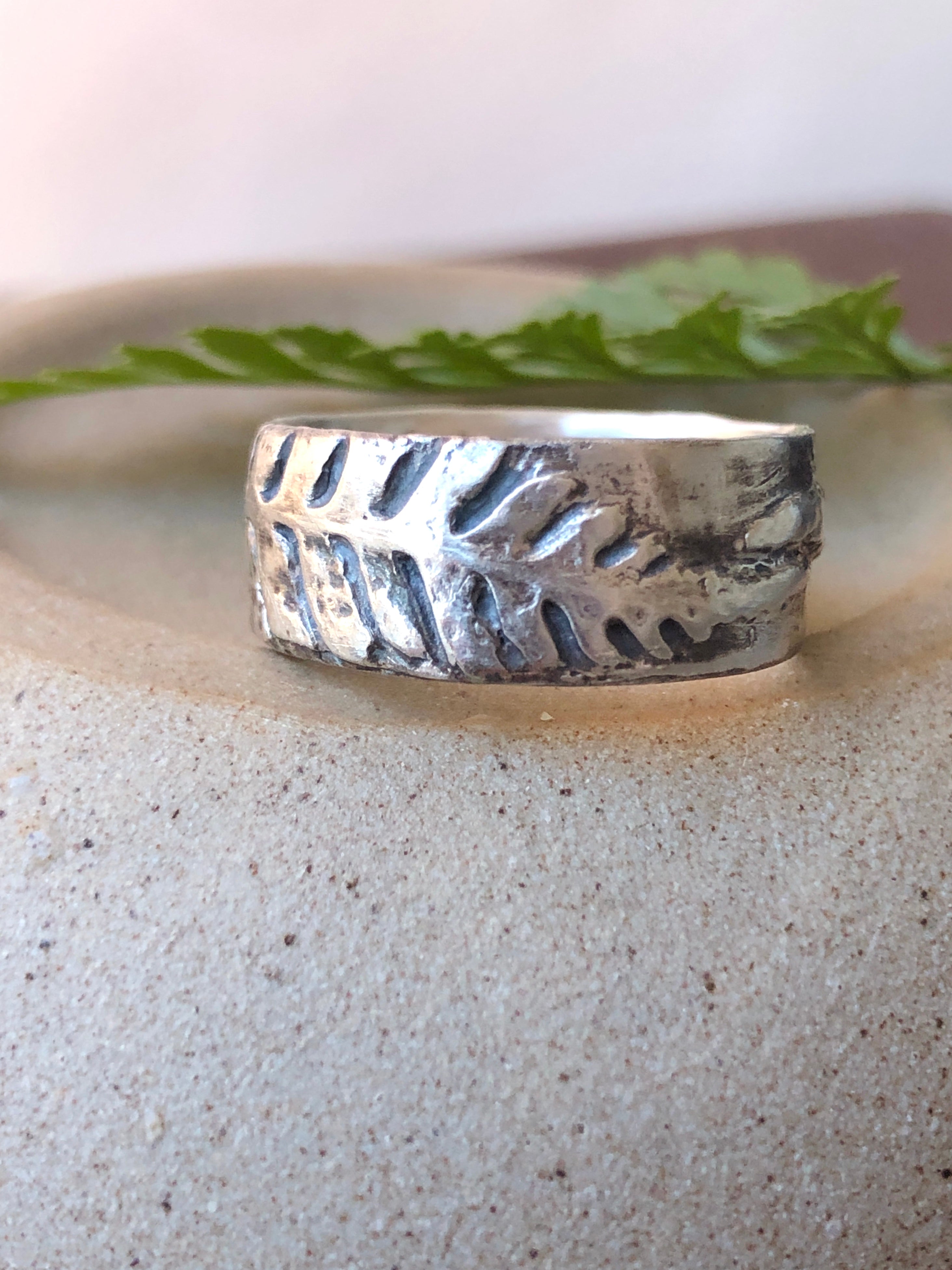 Fern ring band with two graceful ferns, perfect wedding band Handmade in Sterling Silver