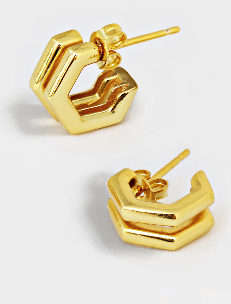 FUTURISTIC Double Hexagon Chubby Huggies | 18K Gold Over Sterling Silver