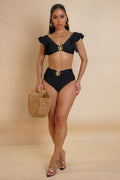 Off to Swim High Waist Bikini Set- Black