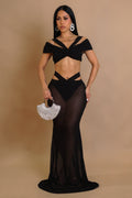 Mesh Glitter Resort Wear Beach Summer Black Skirt Set