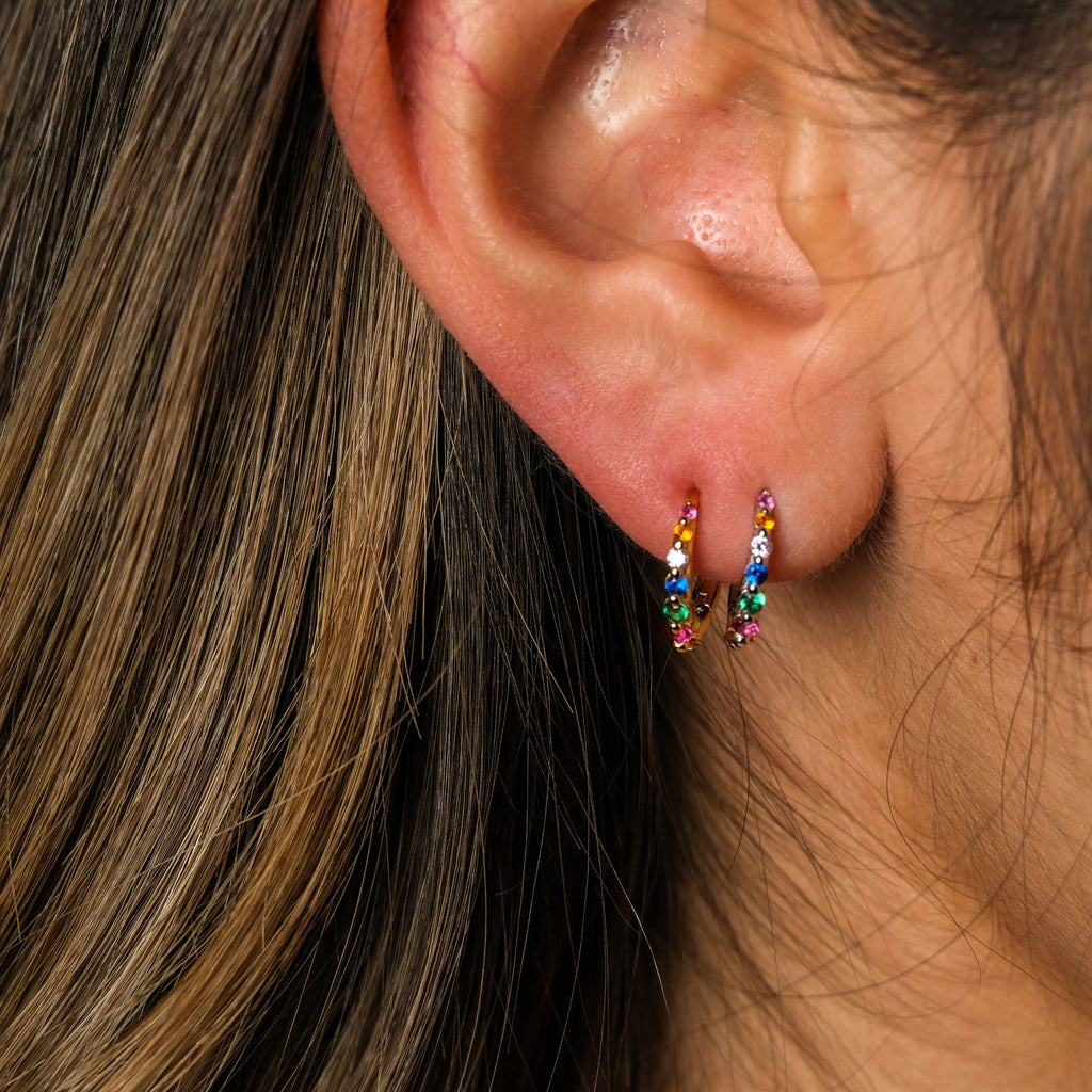 Multicolored Rainbow CZ Tiny Hoop Earrings