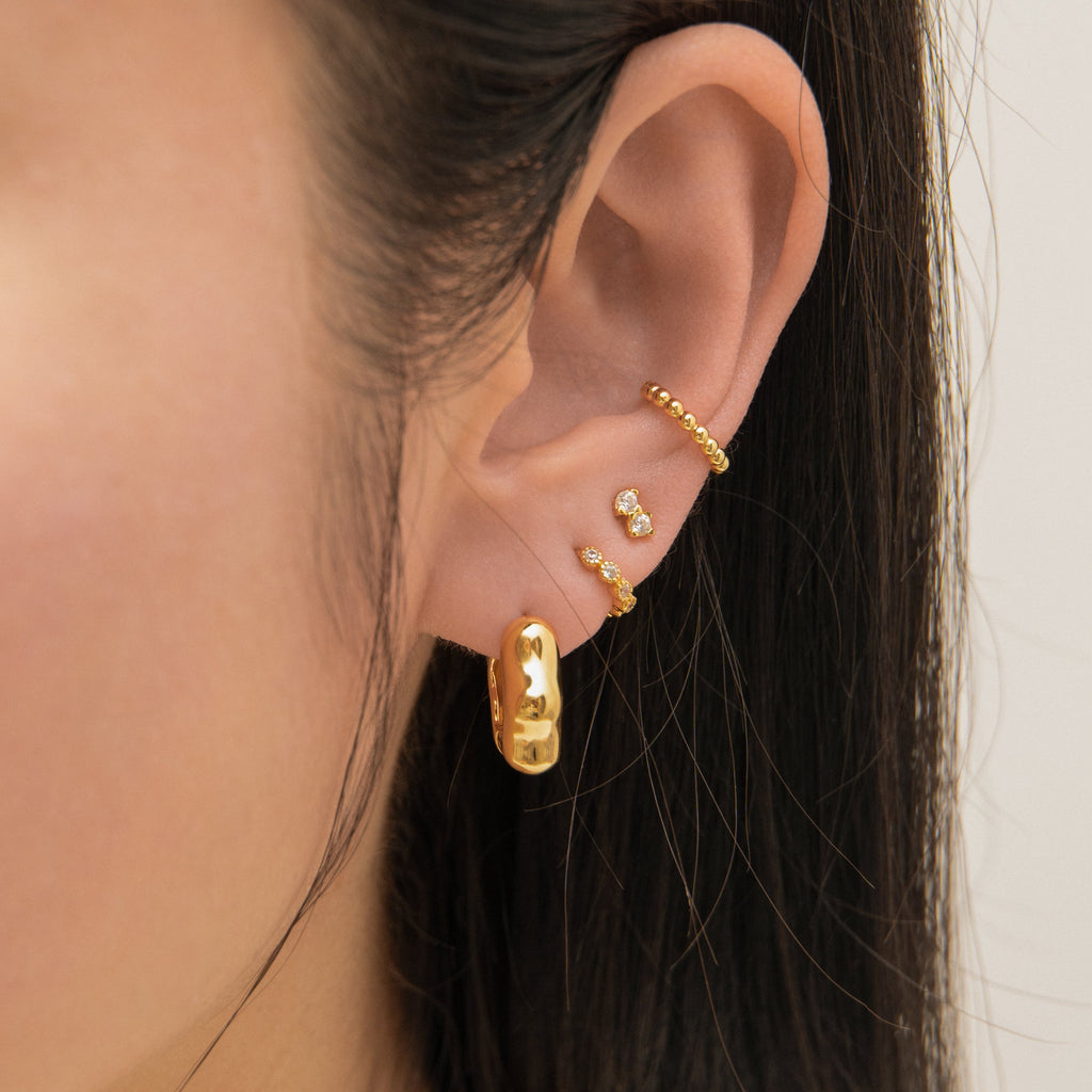 Floral Hexagon Chubby Hoop Earrings