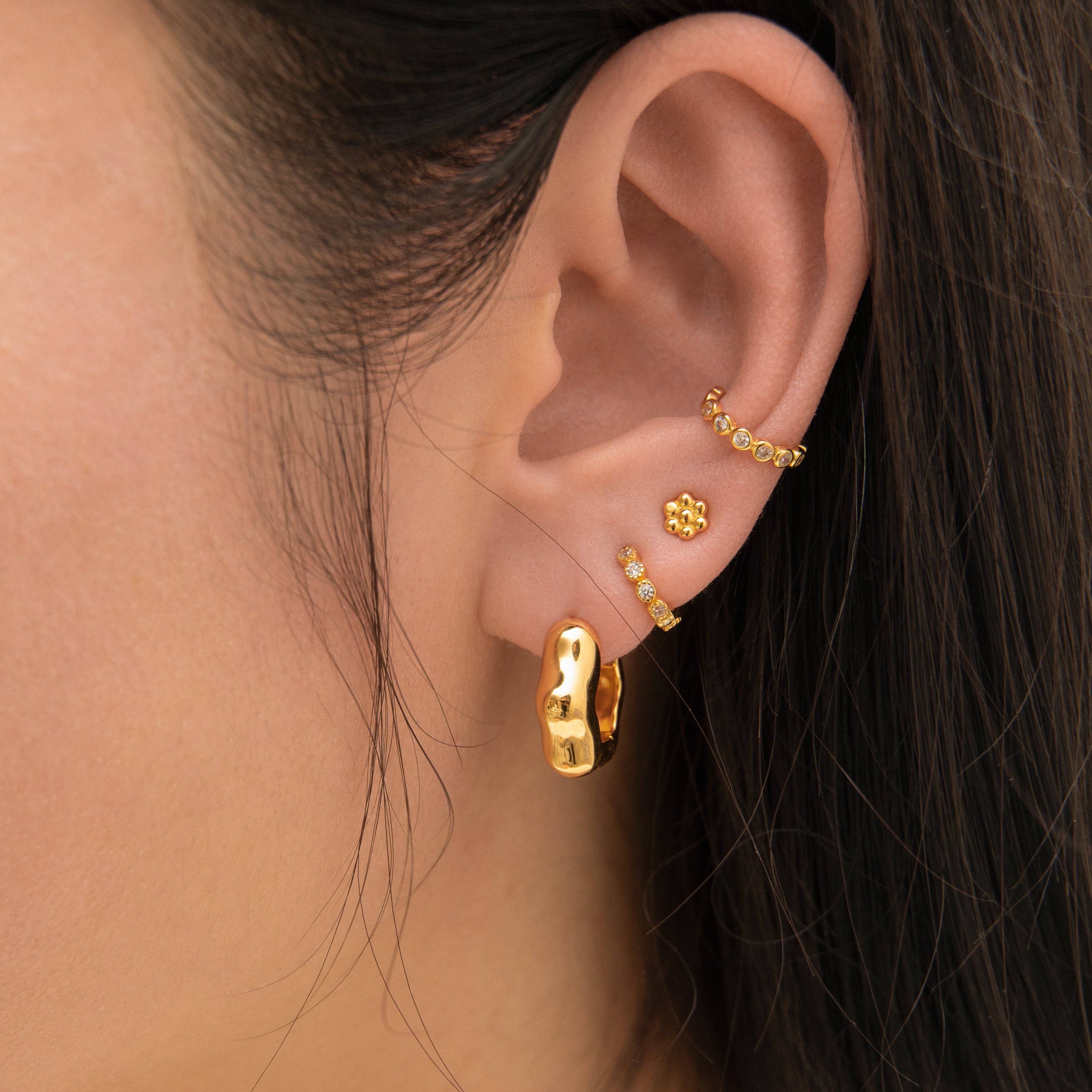 Floral Hexagon Chubby Hoop Earrings