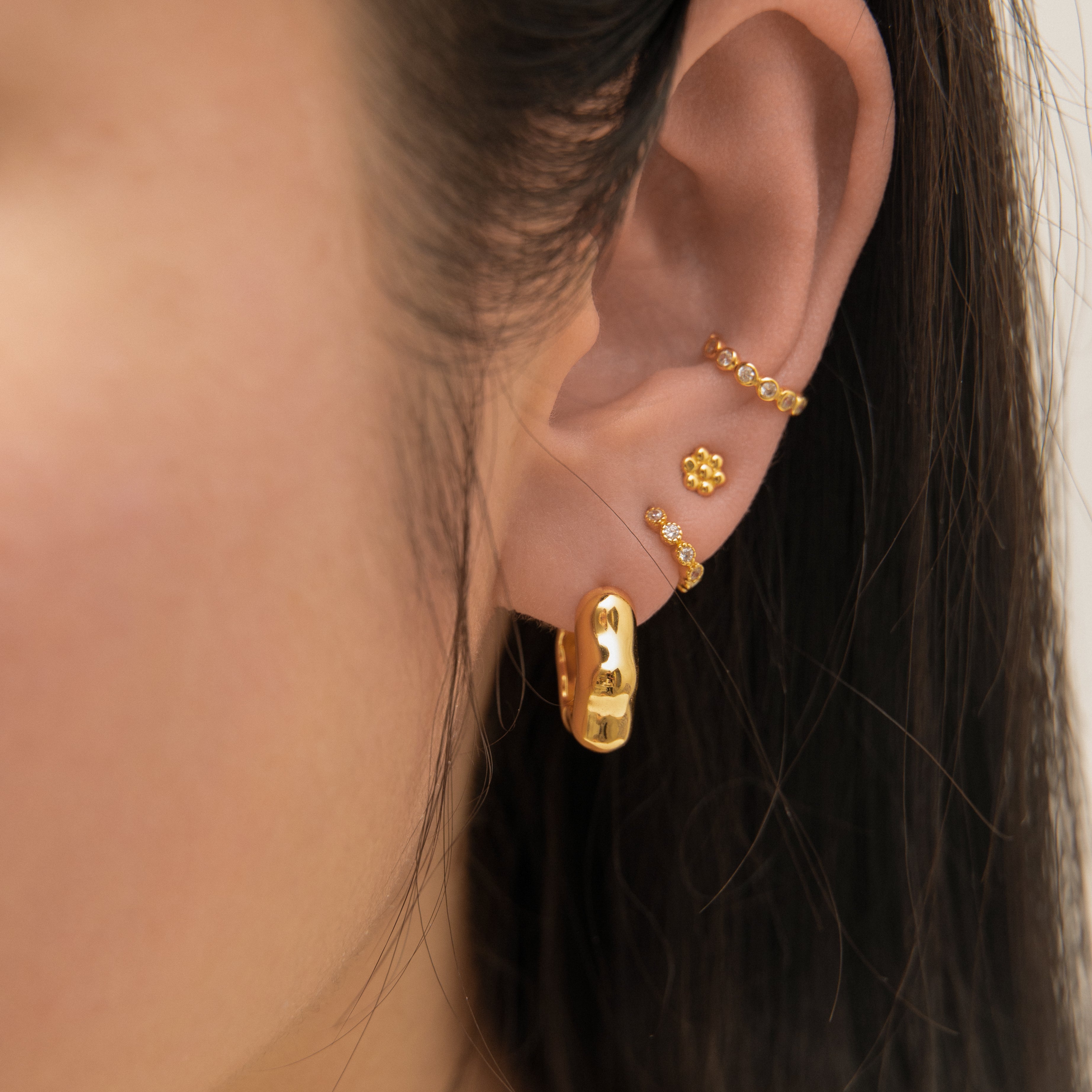 Floral Hexagon Chubby Hoop Earrings