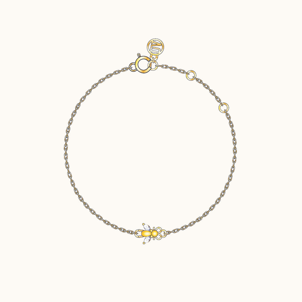 Dainty Bee Bracelet with White Stone