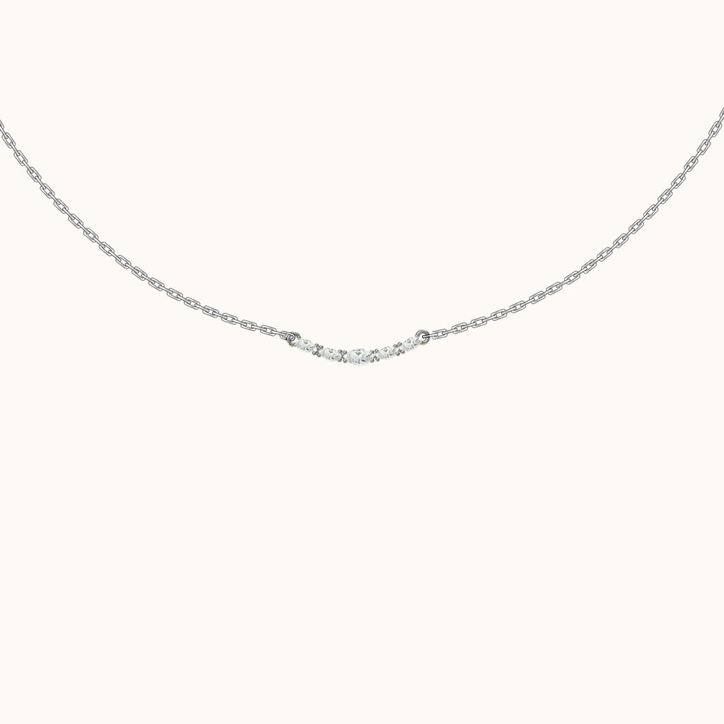Dainty CZ Pave Smiley Bar Necklace