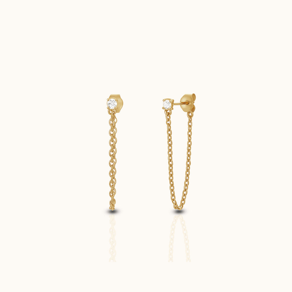 Dainty CZ Chain Stud Earrings