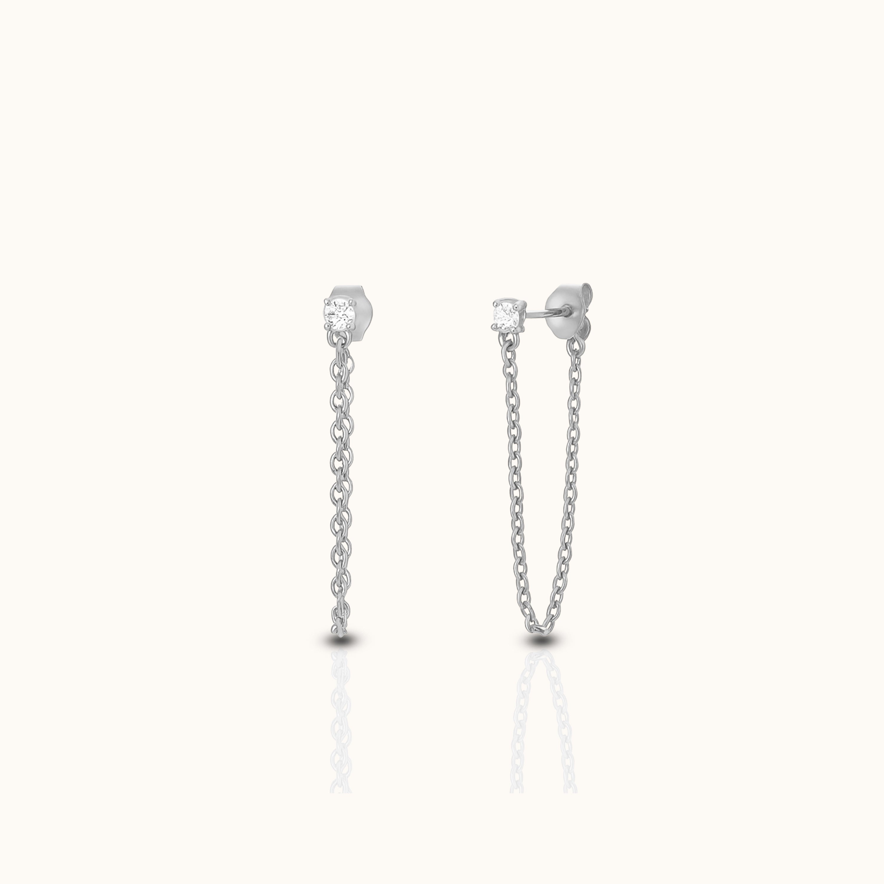 Dainty CZ Chain Stud Earrings