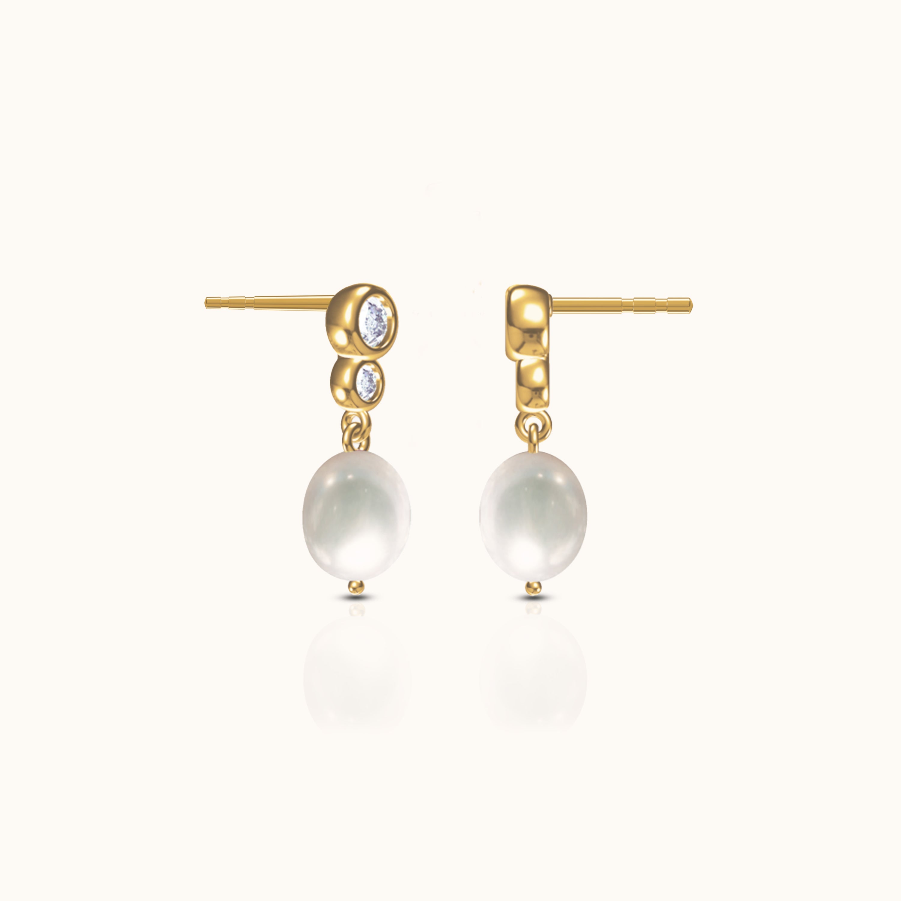 Dangle Natural Pearl CZ Bezel Bar Drop Bridal Stud Earrings
