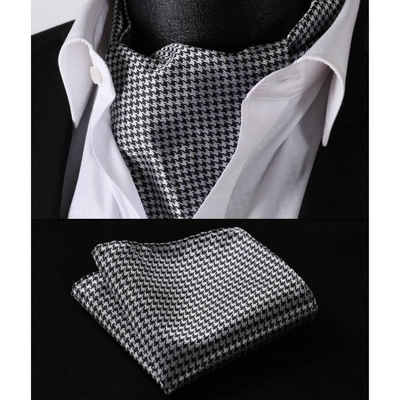 Dazzling Grey Silk  Ascot/Cravat Tie & Handkerchief